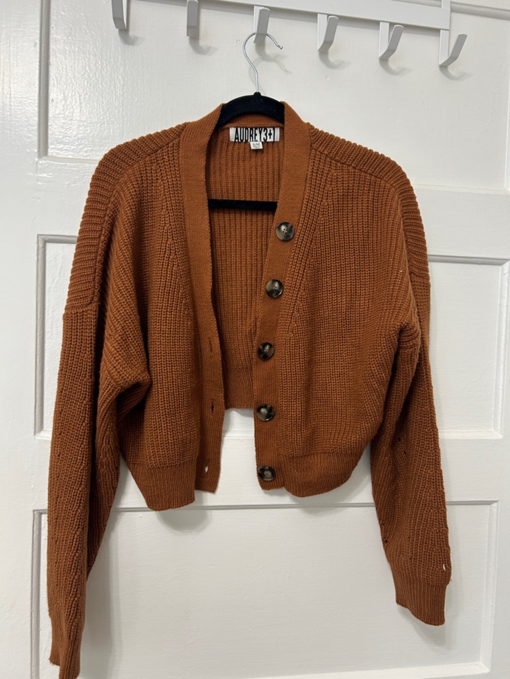 Cropped Button-Front Cardigan - Rust